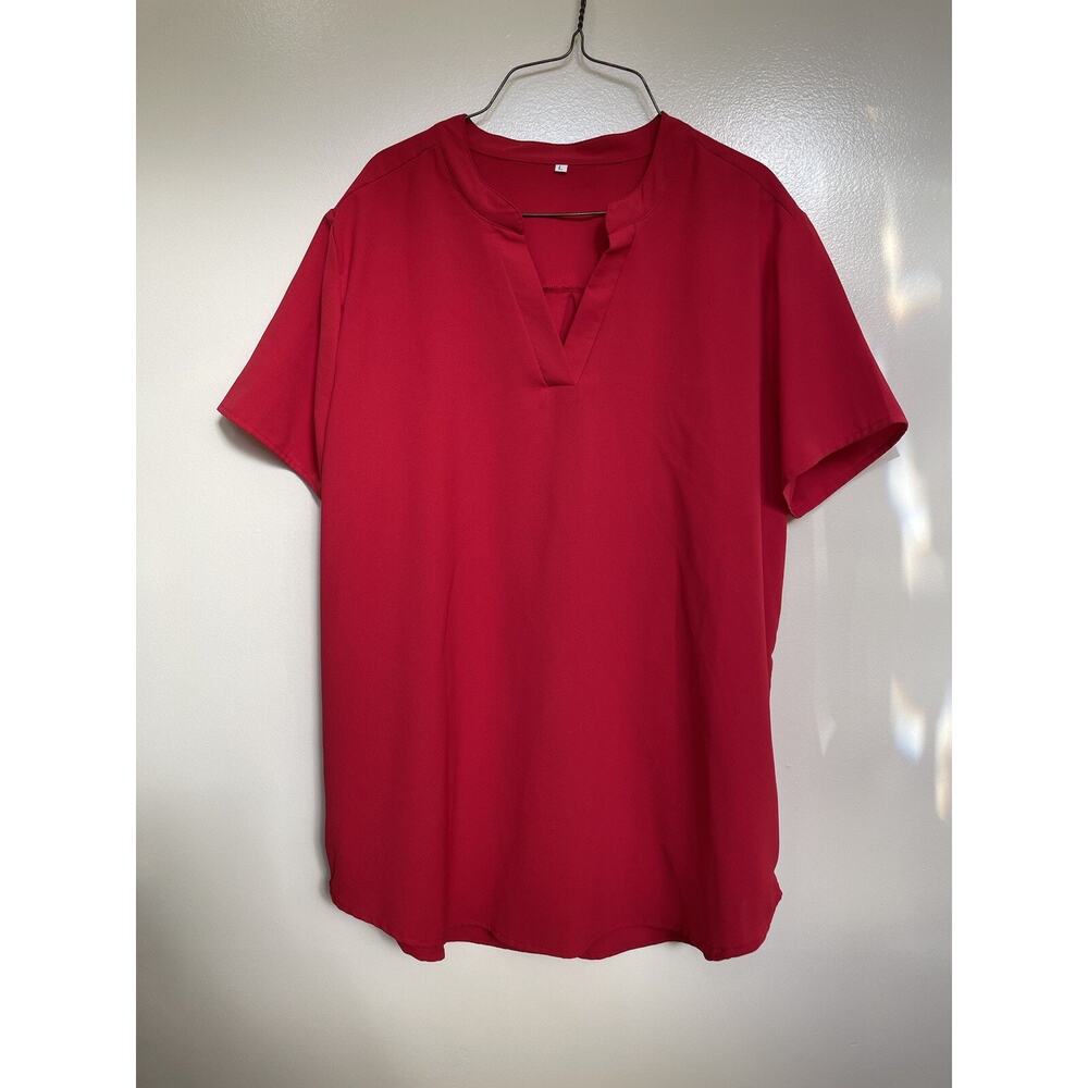 Women’s Red Blouse Size L Short sleeve Lightweight Summer Breezy Cottagecore Top